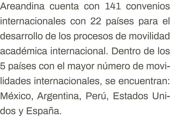 Areandina cuenta con 141 convenios internacionales con 22 países para el desarrollo de los procesos de movilidad acad   