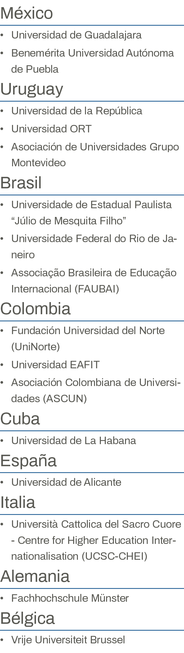 México Universidad de Guadalajara Benemérita Universidad Autónoma de Puebla Uruguay Universidad de la República Unive   