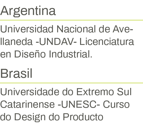 Argentina Universidad Nacional de Avellaneda -UNDAV- Licenciatura en Diseño Industrial  Brasil Universidade do Extrem   